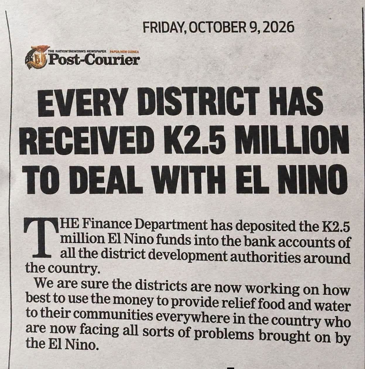 K2.5 million for El Niño